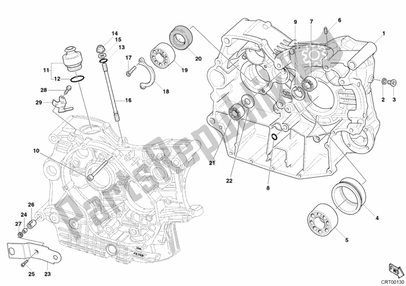 Alle onderdelen voor de Carter van de Ducati Superbike 749 Dark 2004